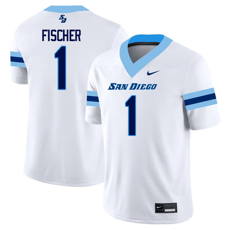 San Diego Toreros #1 Nate Fischer College Football Jerseys,Uniforms-White